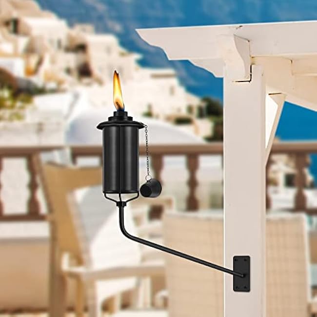 Wall Mounted Citronella Torches Set of 6, 16 oz Garden Torches for Outside, Refillable Flame Light Torch, Outdoor Metal Torch for Yard, Patio, Deck, Garden, Party, Landscape