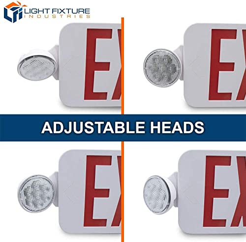 LFI Lights Red Exit Sign with Emergency Lights for Business, Remote Head Capability, UL Listed,AC 120/277V, NiCad Battery, Two LED Adjustable Heads, Hardwired, Commercial Fire Code Compliant