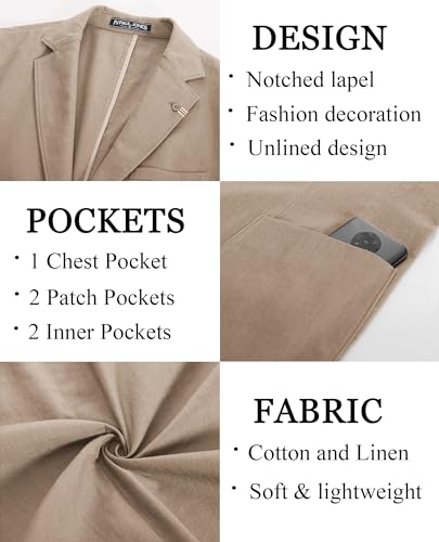 Image of PJ PAUL JONES Mens Casual Blazer Lightweight Linen Sport Coat 2 Button Unlined Suit Jackets