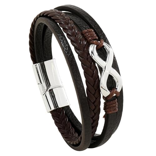 Image of THE MEN THING Leather Bracelet for Men - American Style Genuine Leather Multi-Layer Braided Bracelet with 100% Stainless Steel Magnetic Buckle for Men & Boys (8 inch)