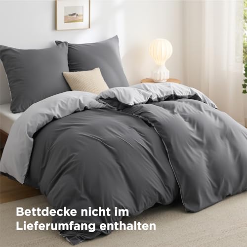 BEDSURE Bettwäsche 135x200 4tlg Mikrofaser - Grau/Anthrazit, 80x80 Kissen – Ansicht 6