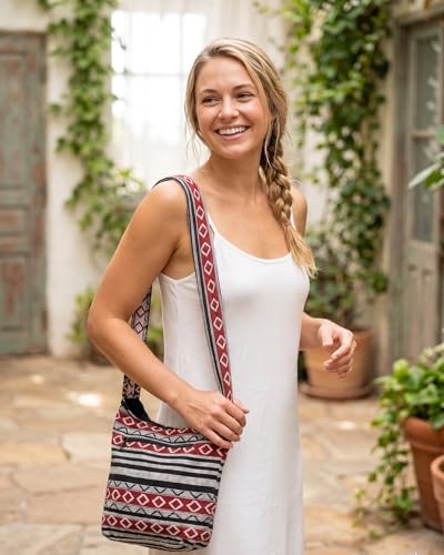 Image of Small Aztec Messenger Bag - Handmade Woven Hippie Hobo Shoulder Handbag - Ikat Tribal Sling Purse for Women