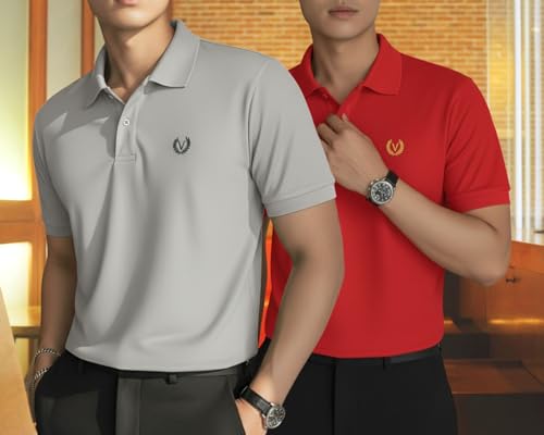 Image of MACK JONNEY Men's Solid Polo T-Shirt | Premium Cotton Blend | Regular Fit | Short Sleeve | Collared Casual Wear|Pack of 2 -MJ-157