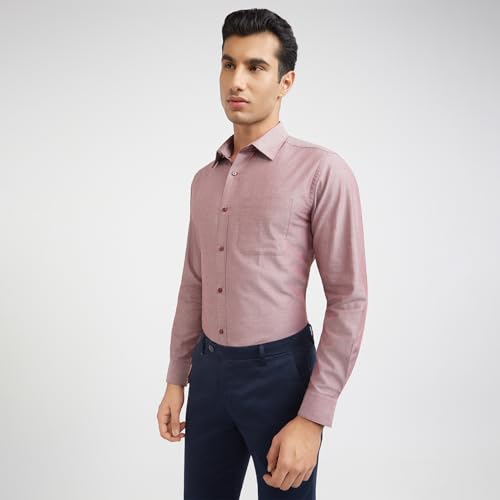 Image of Raymond Men Pure Cotton Slim Fit Solid Pattern Semi Cut Away Collar Formal Shirt