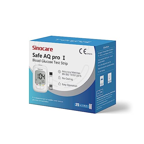 sinocare Tiras Glucosa sin Lancetas, 50 x Tiras de Prueba de Glucosa solo para sinocare Safe AQ Pro