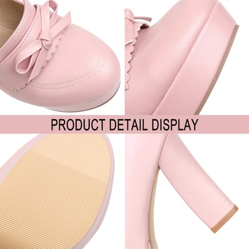 Alyaafifa Platform High Heel Pumps for Women Closed Round Toe Slip On Matte Leather Chunky Heeled Loafers Dress Shoes Sexy Comfy Party Event Wedding Prom4