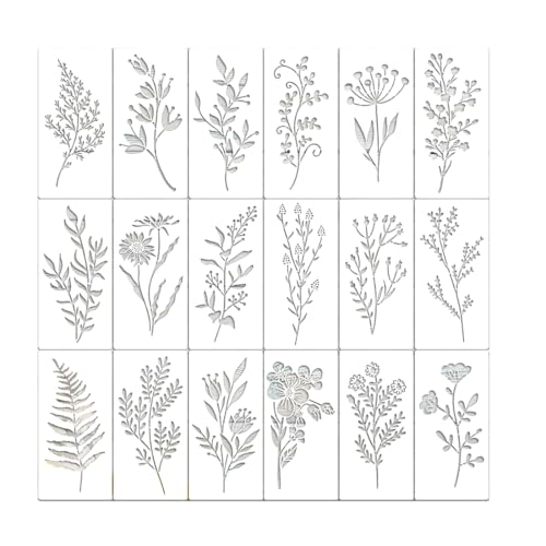 WeddHuis Palmilha de 18 peças para pintar folhas, palmilhas de pintura laváveis, palmilha de planta reutilizável, para pintura, recortes, trabalhos manuais, DIY