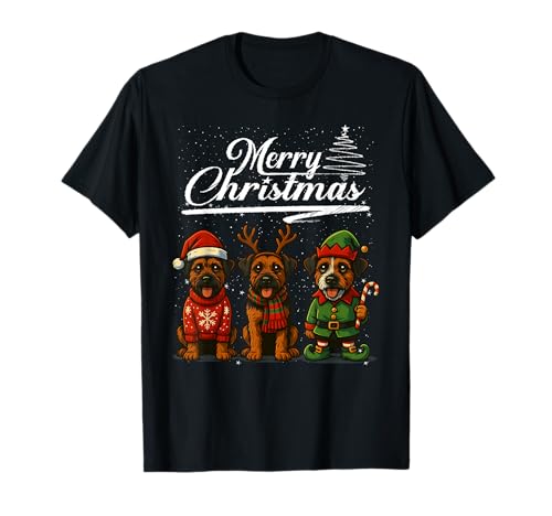 Merry Christmas Border Terrier Reindeer Elf Santa Dog Lover T-Shirt