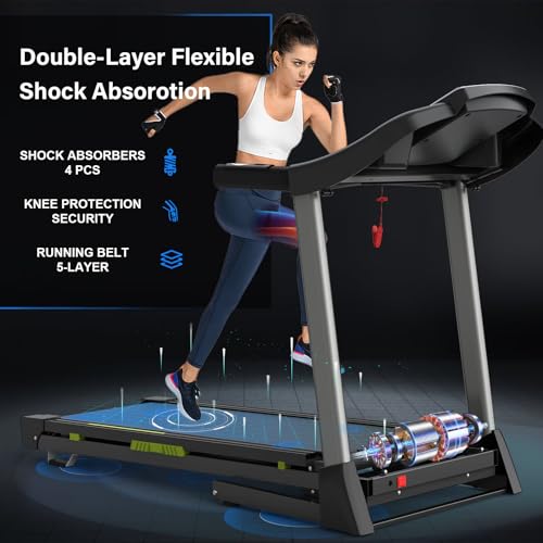 Image of Compact Foldable Home Treadmill: Max 7.5MPH, 8 Shock Absorbers, 41.3x16.5 inch Running Area, 12 Programs