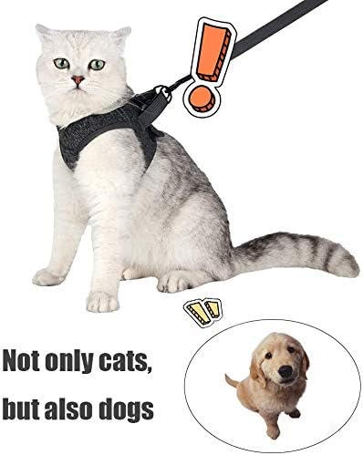 Cat Harness and Leash Set for Walking Lightweight Escape Proof Kitten Vest Harness Soft Fit for Cat Puppy Rabbits Easy Control (S, Grey)