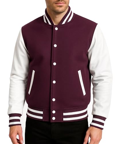 Image of Mens Varsity Letterman Baseball Bomber Jacket | Casual Fashion Wool & Faux Leather College /High School Jackets