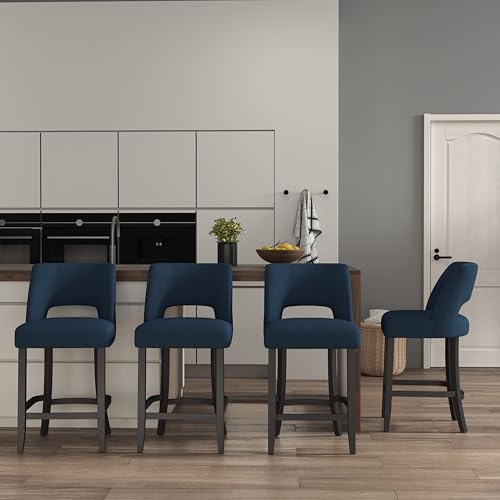 Image of VKNOW Bar Stools Set of 4, 26 inch Upholstered Counter Height Bar Stools | Modern Counter Stools with Black Rubberwood Legs for Kitchen Island Dining Room Bar, Blue-Black Legs