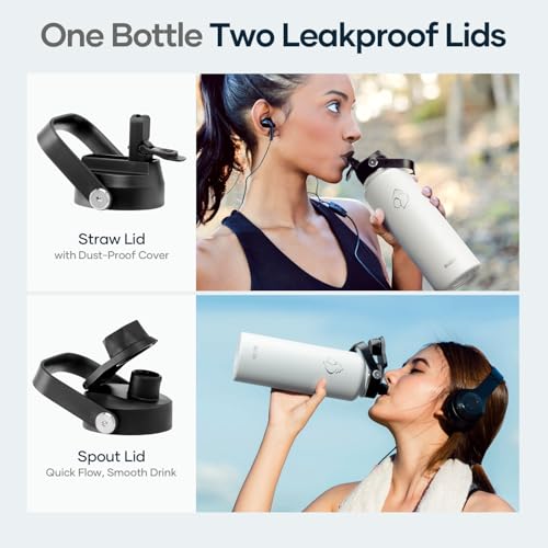 Image of BUZIO Triple Wall Vacuum Water Bottle with Dust-Proof Straw & Spout Lids