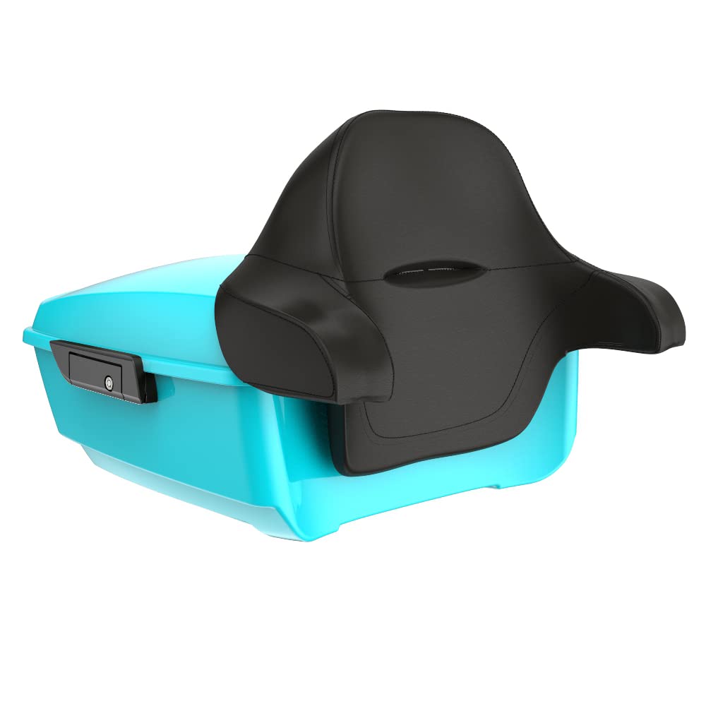Moto Onfire King Tour Trunk Pack with Backrest Pad Fit for Touring Street Glide Road King Road Glide Special 1997-2022 (Frosted Teal)
