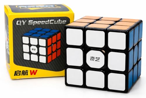 Image of Hawkister QiYi Sailing W 3x3 Cube Black Sticker | 3x3x3 MoFangGe Speedcube with Rounded Center Caps | Durable High-Tension Sticker Design, 56mm Smooth Turning Logic Puzzle for Beginners