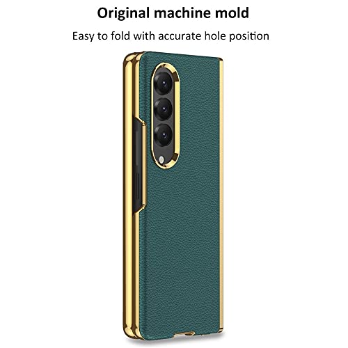 Image of Midkart Stylish Leather Cover Compatible with Samsung Galaxy Z Fold 4 with Electroplating Borders Protective Case, Green & Gold