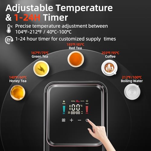 Image of Hot Water Dispenser, 1600W Commercial Hot Water Boiler, 50L(13Gal) /H Large Hot Beverage Dispenser with 304 Stainless Steel Inner, HD LED Screen for Hotels, Restaurants, Bars 12L