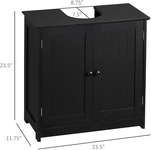 Miniatura 8 de SSLine Armario de tocador para debajo del fregadero, gabinete de lavabo de baño con orificio para pedestal, armario de almacenamiento de baño blanco