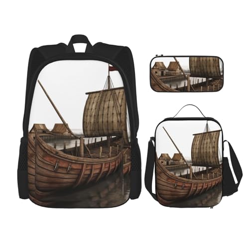 Sac à dos motif viking avec lunch box et trousse pour le quotidien