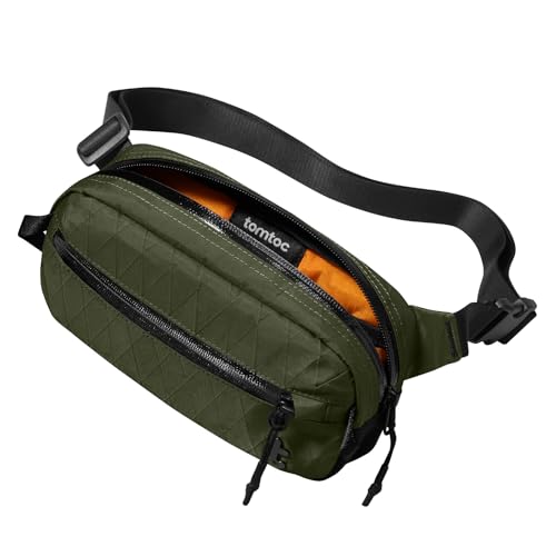 tomtoc X-Pac Bauchtasche für Herren Damen, 1,5 Liter Klein Travel Sling Bag Brusttasche Gürteltasche Schultertasche Umhängetasche mit RFID Schutz für Wandern Reise Alltag, Grün