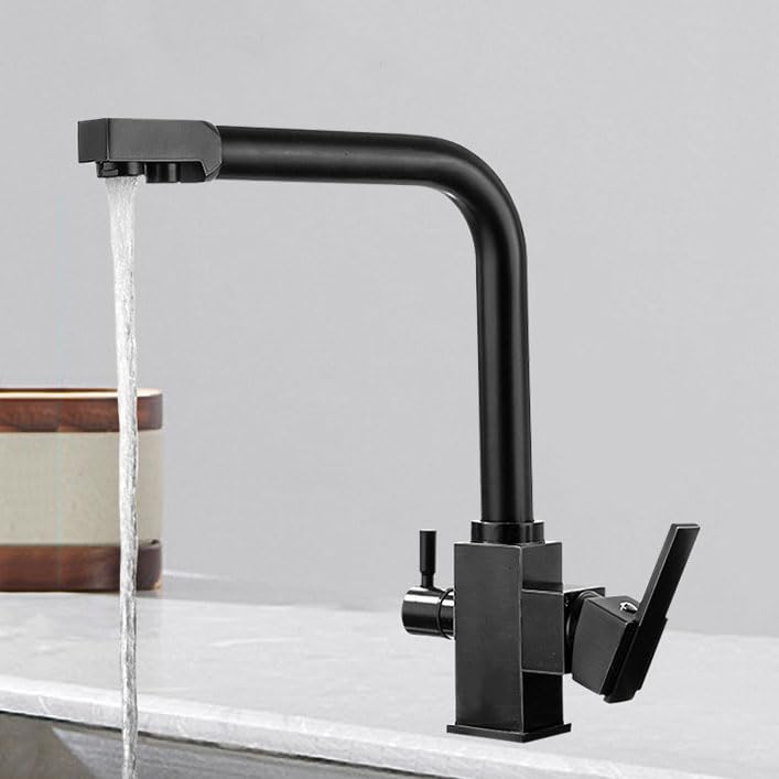 Robinet cuisine 3 voies filtrante avec mitigeur pivotant 3 en 1 en acier brossé LWX