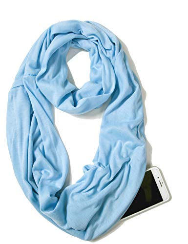 elzama Infinity Loop Solid Color Scarf With Hidden Zipper Pocket For Women Travel Neck Wrap