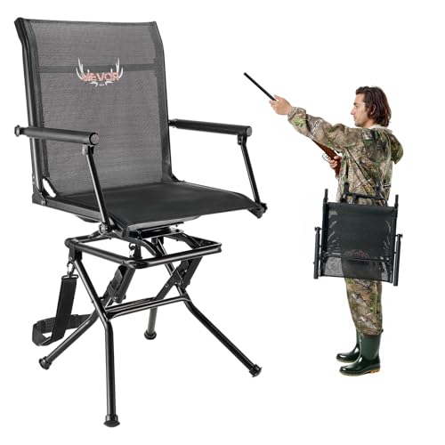 VEVOR Hunting Chair, 360° Silent Swivel, Foldable Lightweight Portable Blind Chair, Heavy-Duty Steel Frame Ground Stool Seat, with Armrest, Adjustable Carry Strap, 300 Lbs Capacity for Fishing Camping