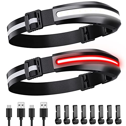 Headlamp Rechargeable, 2.2oz Lightweight Headlamp with Red Light Option, 4 Modes, IPX4 Waterproof, 230° Wide Beam Head Lamp, for Running, Camping, Hiking, Fishing, Working Hard Hat Headlight 2pcs