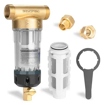 BriskSpring Spin Down Sediment Filters With Scraper, Well Water Filter System for House, Reusable Whole House Water Filter for Well Water, 300 Micron, 1