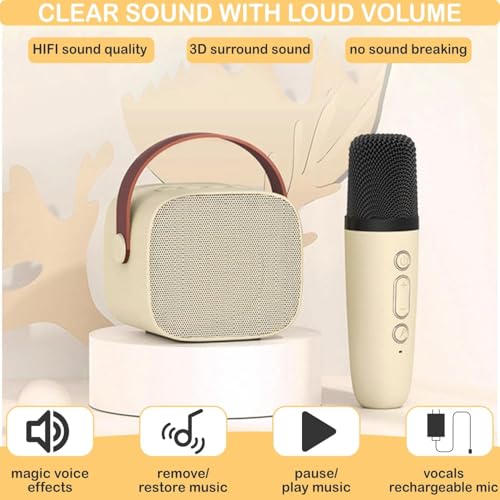 Image of SingStar Karaoke Speaker and Wireless Mic for Kids Toddlers Bluetooth Portable for Girls Boys Perfect Birthday Gifts Ages 4, 5, 6, 7, 8, 9, 10+ Years (Beige)