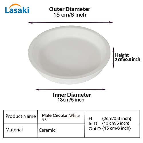 Image of Lasaki Round Ceramic Trays (Plates Saucers) for Pots, planters, Flower, Succulent(Set of 2,White,5 inch) R5(Plants not Included)