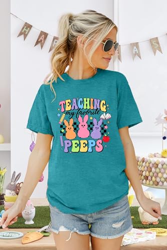 Image of LAZYCHILD Women Easter Teacher Shirts: Funny Treat All with Kindness T-Shirt Bunny Rabbit Tee Tops