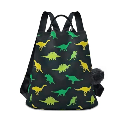Sac à dos antivol femme dinosaures vert jaune avec pompon élégant