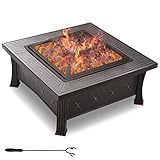 Garten Feuerschale mit Funkenschutz und Grillrost ,3 in 1 Feuerstelle Quadratisch Metall,Feuerschalen für den Garten, BBQ,Outdoor,Camping, Picknick,Kochen(81x81x51cm )