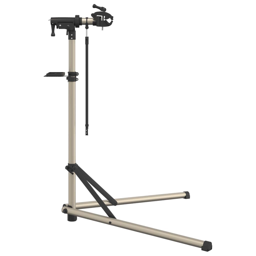 Fahrrad-Montageständer Faltbar Reparaturständer Höhenverstellbar 102-160 cm mit Werkzeugablage und Teleskopstange Aluminium Schwarz