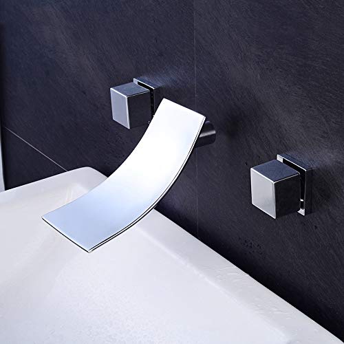 Rubinetto a cascata nascosto a parete in stile europeo interamente in rame a parete per lavabo caldo e freddo rubinetto incorporato, bocca corta a cascata (set di tre pezzi)