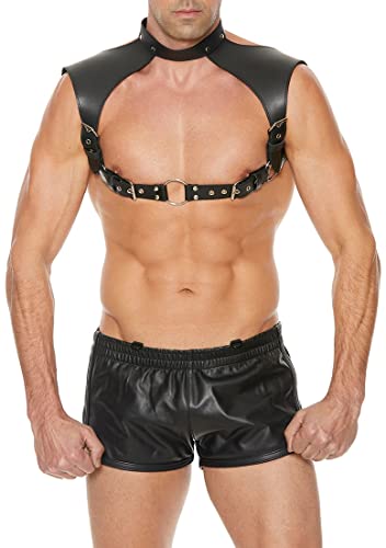 Arnés Ouch! para hombre en cuero negro con acabados metálicos