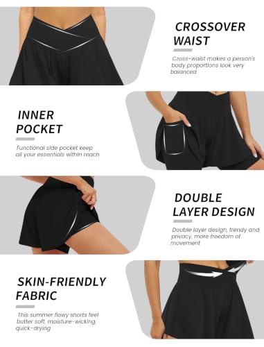 Image of FireSwan Crossover Athletic Shorts for Women 2 in 1 Flowy Running Shorts with Pockets Spandex Butterfly Workout Tennis Skorts