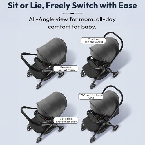 Image of StarAndDaisy Stroller for Baby Boy Girl 0 to 5 Years /Foldable Baby Stroller Light Weight with Multi-Level Seat Recline, 5 Point Safety Belt, & Canopy Pram for Kid (Black)