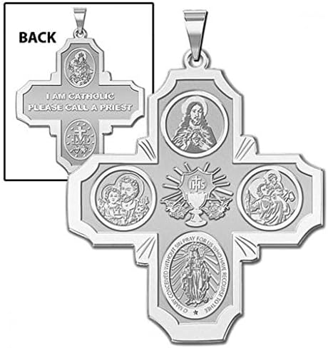 Vista 2 de PicturesOnGold.com Medalla religiosa de comunión de cuatro vías - 1 pulgada x 1 pulgada sólido oro amarillo de 14 quilates, Oro amarillo, No es una