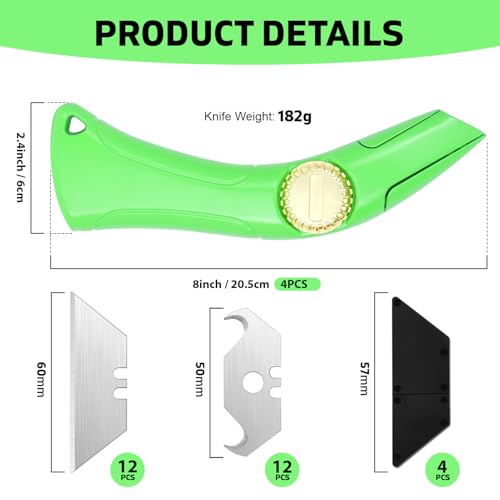 Image of 4 Sets of Heavy-Duty Roofing Shark Knives - Each Set Includes 6 Fixed Blades & 1 Blade Box - Ideal for Cutting Drywall, Duct, Carpet, and Cardboard (4)