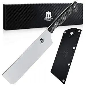 Brooklyn Knife Co. Cleaver Nakiri Butcher Knife - Carbon Fiber Series - Japanese AUS-08 HC Super Steel -Sheath, 7-Inch
