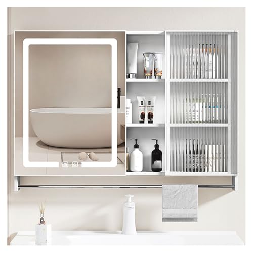 Meuble de salle de bain LED avec miroir intelligent et rangement mural blanc 80x65cm