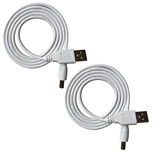 DZYDZR 2 kusy 5 V USB na DC 5 V napájecí kabel – USB A 2,1 mm/5,5 mm kabel adaptéru 1 m / 3ft bílý