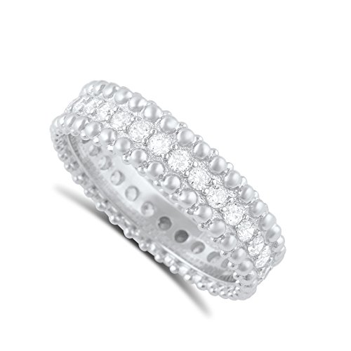 Sterling Silver Simulated Diamond Beaded Eternity Ring - Size 6