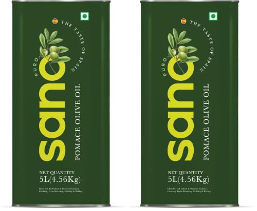 Image of sano Pomace Olive Oil 5L Ideal for Frying, Roasting & Sauteing Rich Neutral Flavour & High Smoke Point Versatile Edible Cooking Oil for Indian Cuisine (Pack of 2)