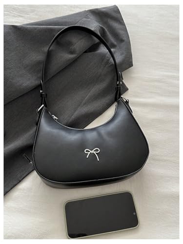 SHENHE Women's Y2K Bow Shoulder Bags Zipper Faux Leather Small Underarm Purse Crescent Handbag2