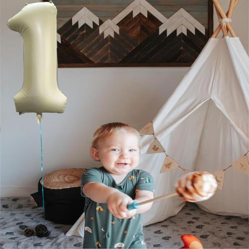 Image of Solid White 1 One Number Foil Balloons 32 inch 1st Birthday Party Decoration Helium Supported