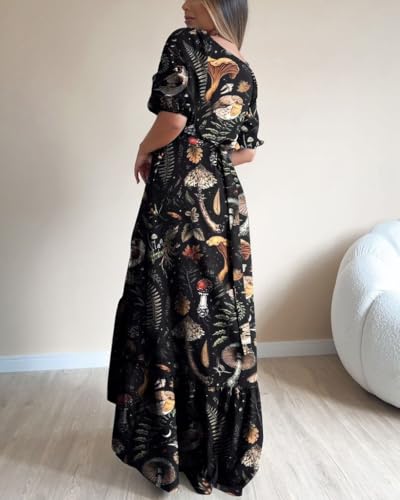 Summer Dresses for Womens V Neck Casual Short Sleeve Sundresses Women's Maxi Beach Dress Vacation Outfits for Woman2