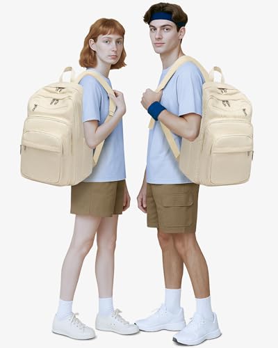 Backpack for Middle High School Teen Boys Girls Large College Bookbag with Laptop Compartment Back to School Book Bags Mochilas Escolares para Niños Niñas Adolescentes (Beige, Solid) - Image 3